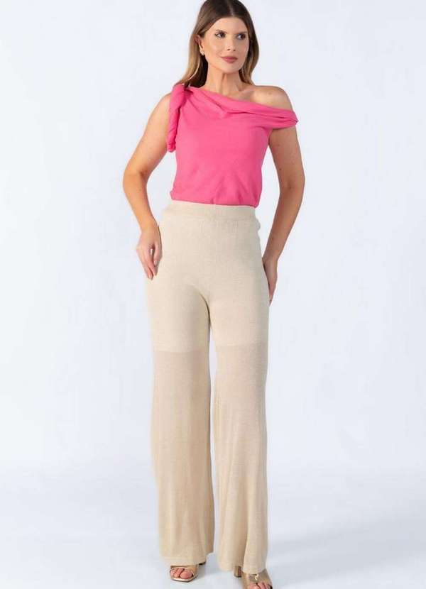 Lamis - Calca Pantalona Fios de Lurex Creme 4