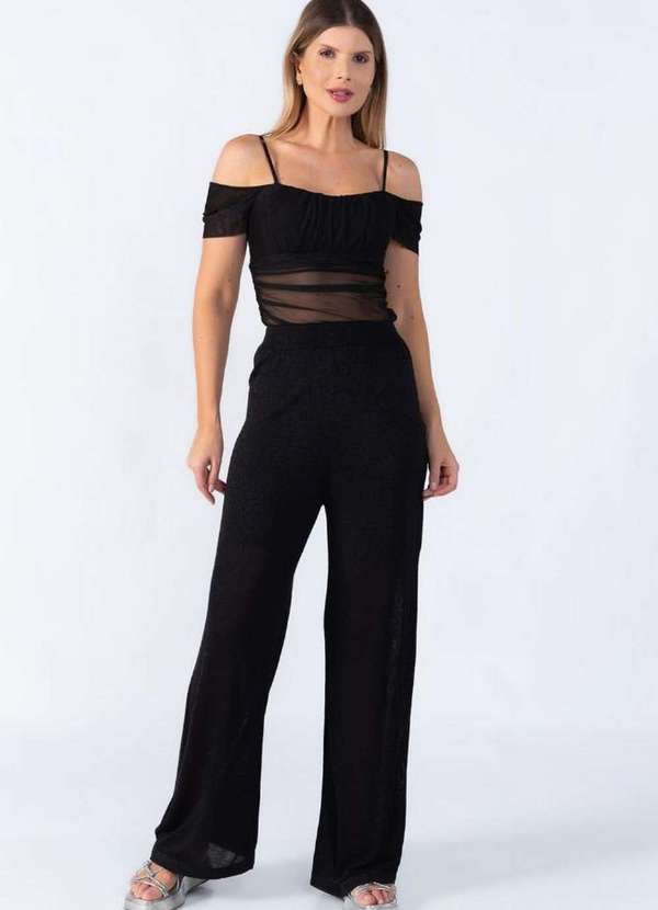 Lamis - Calca Pantalona Fios de Lurex Preto