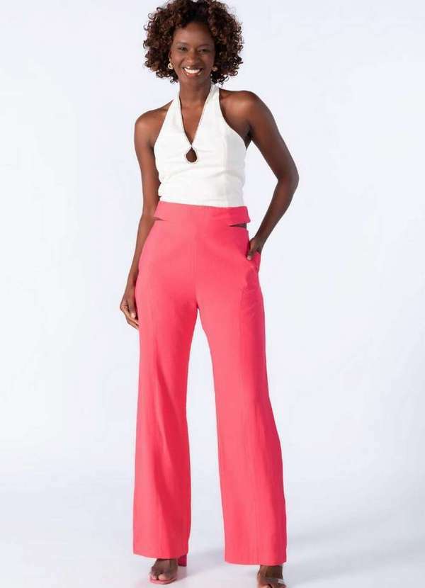 Lamis - Calca Pantalona Recorte no Cos Rosa