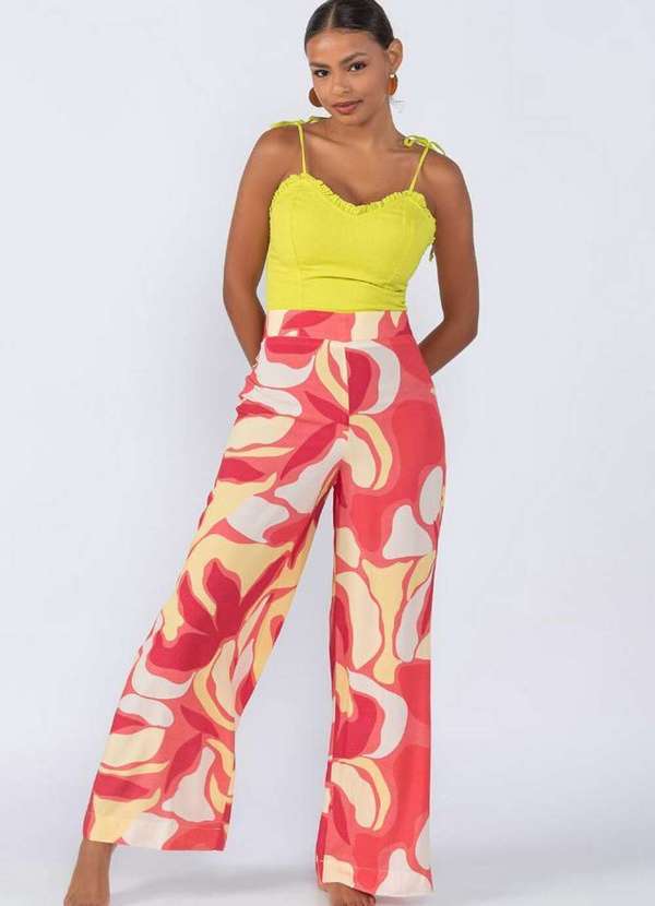 Lamis - Calca Pantalona Viscose Estampada Vermelho