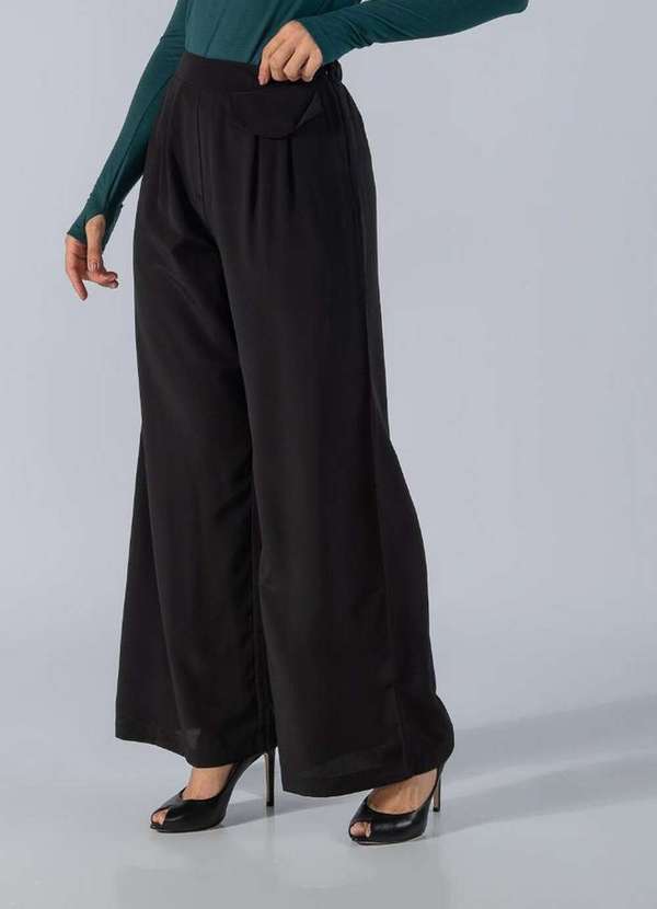 Lamis - Calca Pantalona Ziper Lateral e Detalhe de Lapela Preto