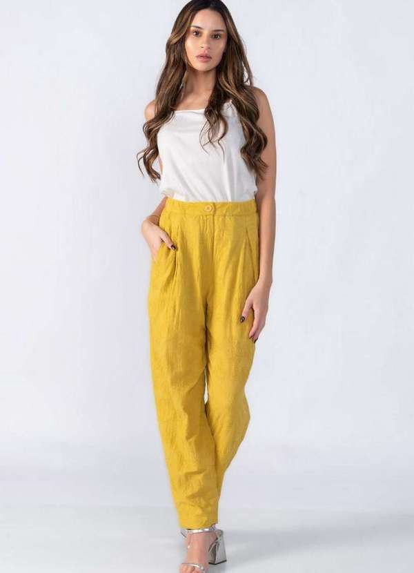 Lamis - Calca Reta Bordada com Pregas Verde