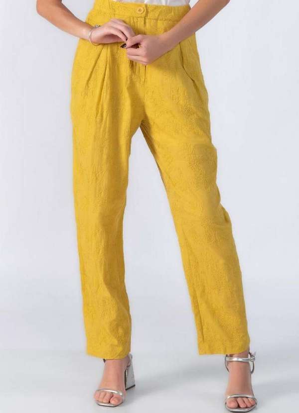 Lamis - Calca Reta Bordada com Pregas Verde 2