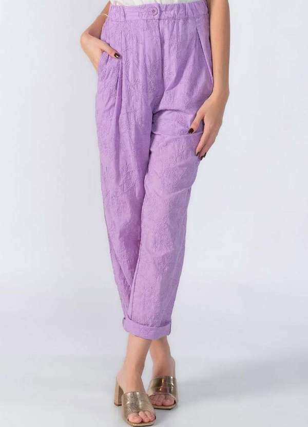 Lamis - Calca Reta Bordada com Pregas Lilas 2