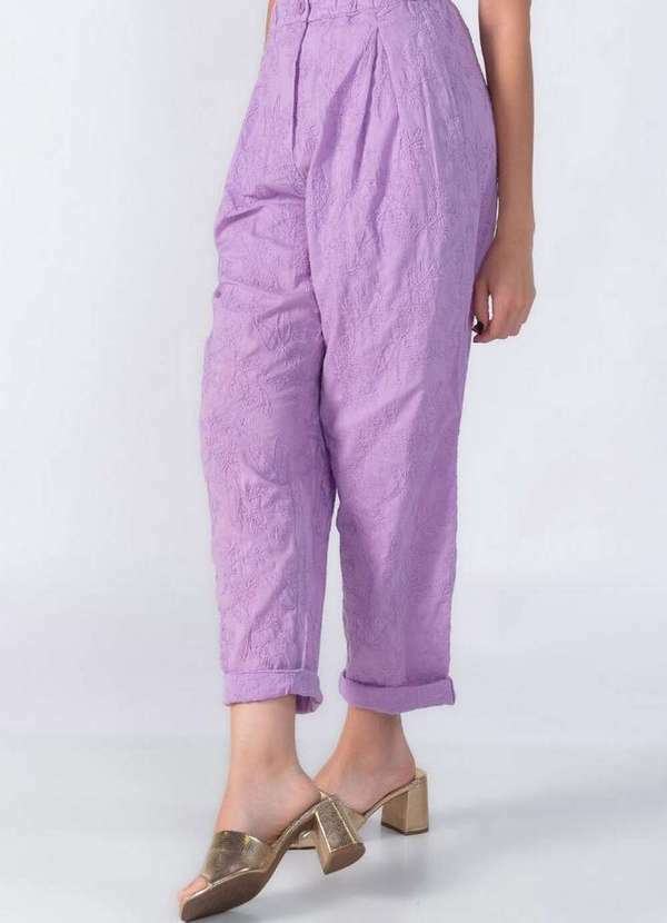 Lamis - Calca Reta Bordada com Pregas Lilas 3