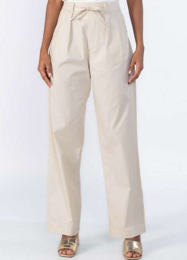 Lamis - Calca Reta com Bolsos e Cordao Bege