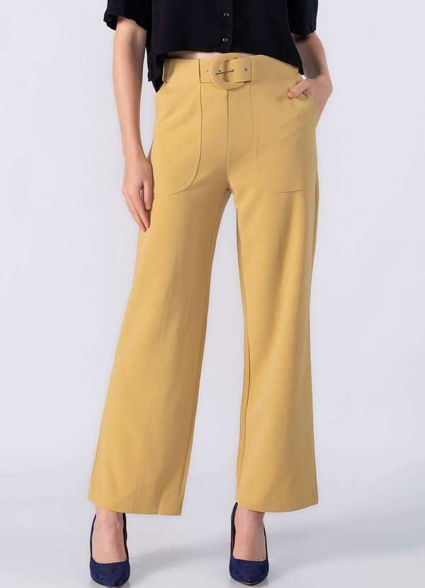 Lamis - Calca Reta em Crepe com Elastico nas Costas Mostarda