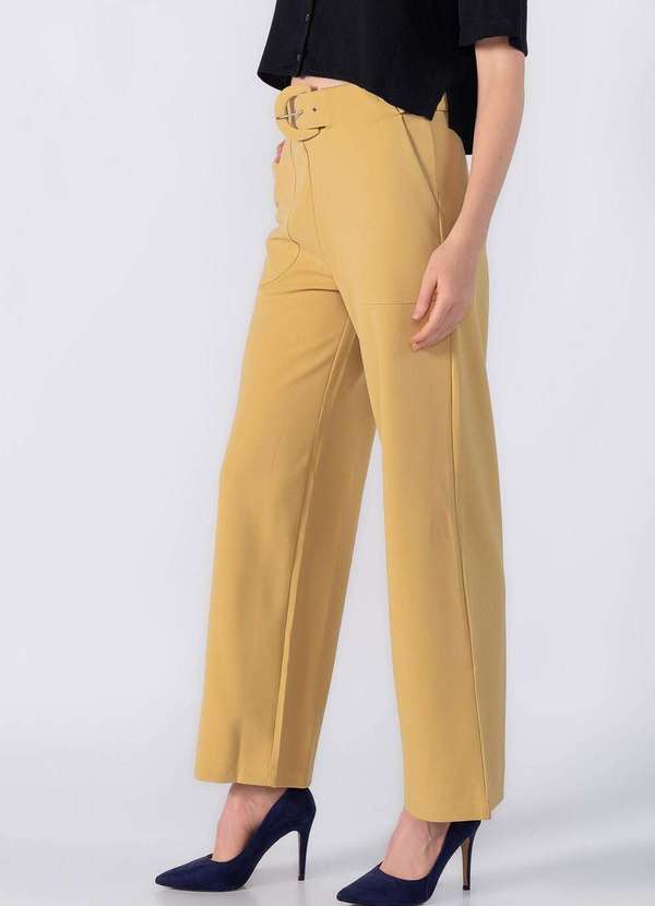 Lamis - Calca Reta em Crepe com Elastico nas Costas Mostarda 3