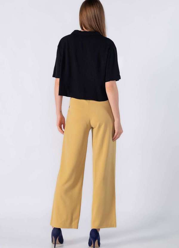 Lamis - Calca Reta em Crepe com Elastico nas Costas Mostarda 4
