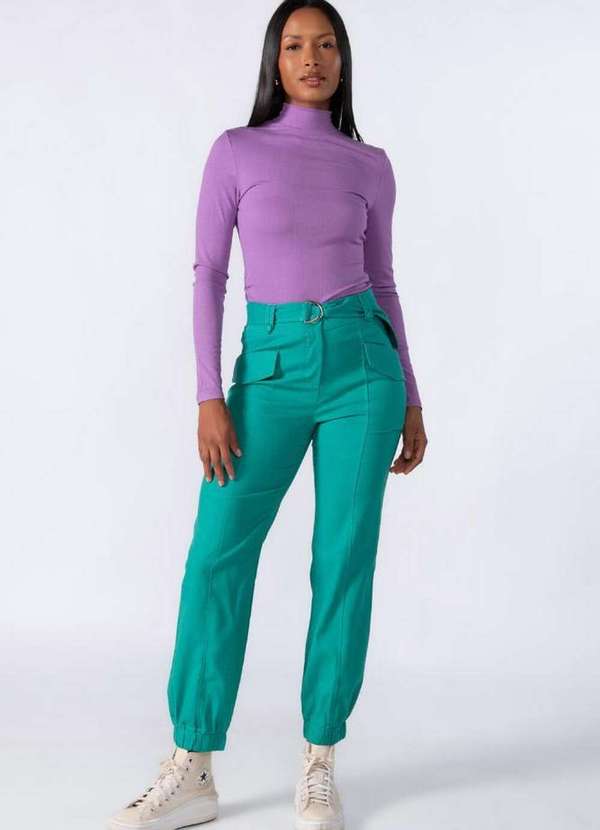 Lamis - Calca Reta em Linho Elastico na Barra Verde