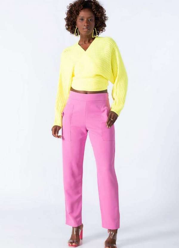 Lamis - Calca Reta em Poliester com Bolso Rosa