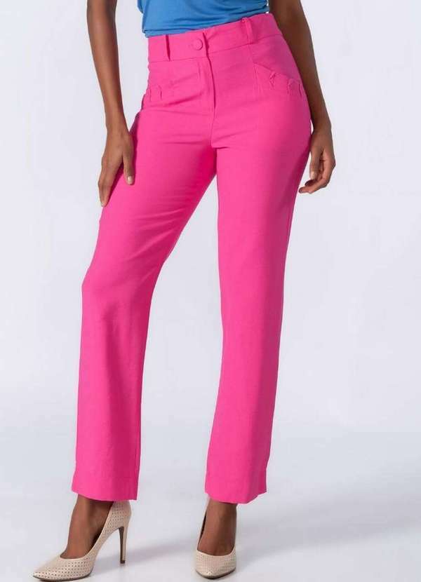 Lamis - Calca Reta em Viscose Bolso Frontal Rosa