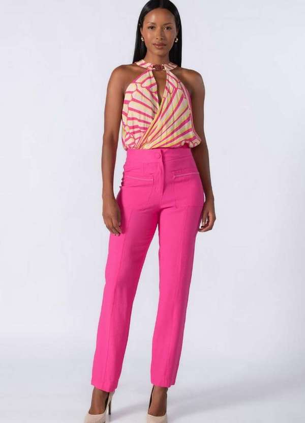 Lamis - Calca Reta em Viscose Detalhe no Bolso Rosa