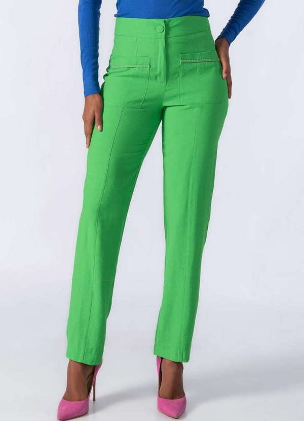 Lamis - Calca Reta em Viscose Detalhe no Bolso Verde 2