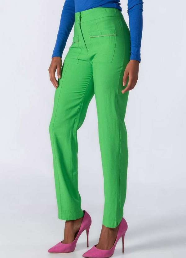 Lamis - Calca Reta em Viscose Detalhe no Bolso Verde 3