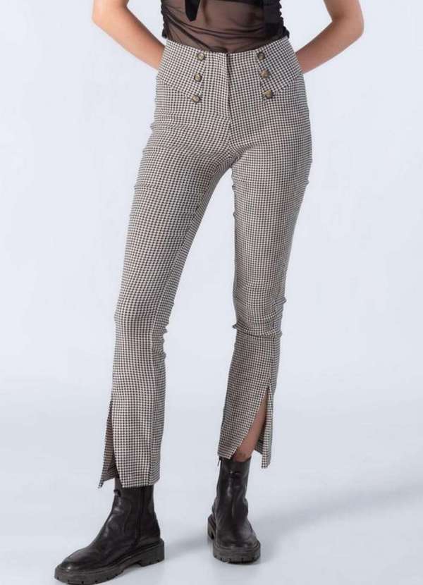 Lamis - Calca Reta Estampa Pied de Poule Preto