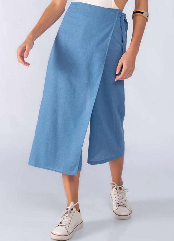 Calca Saia em Linho Pantacourt Faixa Azul Lamis