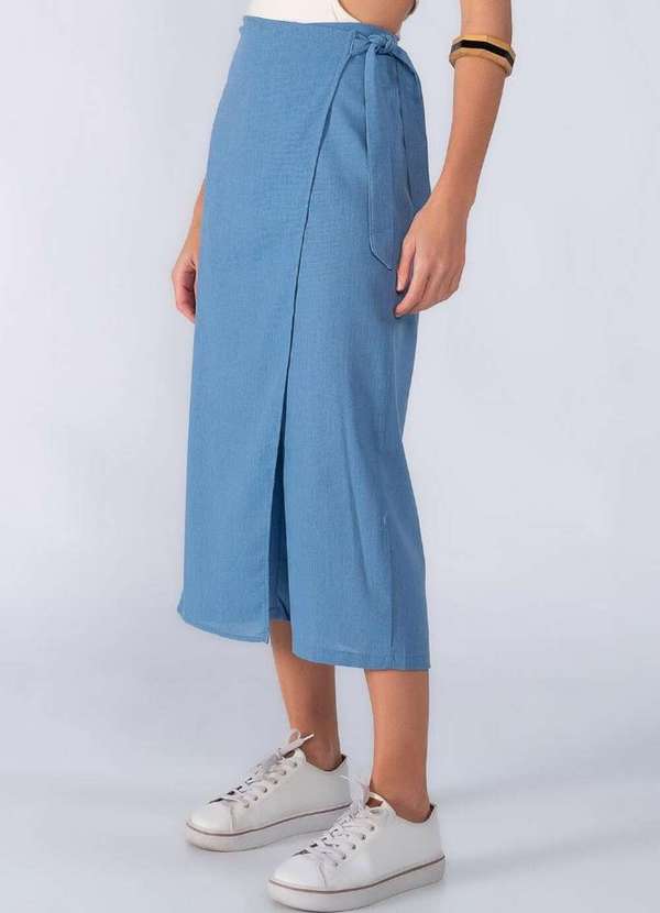 Lamis - Calca Saia em Linho Pantacourt Faixa Azul 3