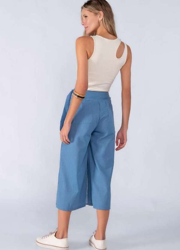 Lamis - Calca Saia em Linho Pantacourt Faixa Azul 4