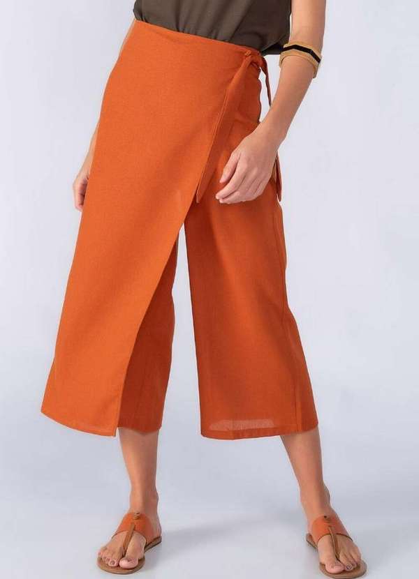 Lamis Calca Saia em Linho Pantacourt Faixa Ferrugem