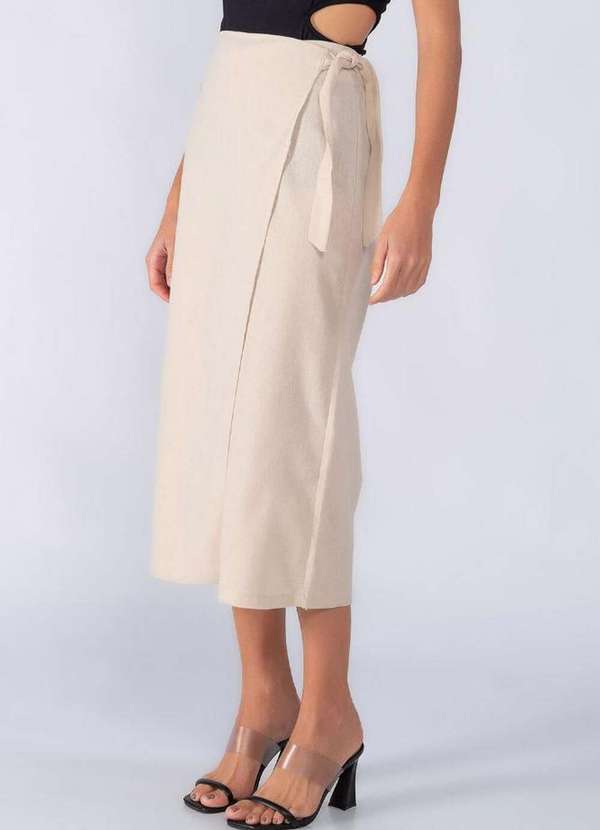 Lamis Calca Saia em Linho Pantacourt Faixa Bege