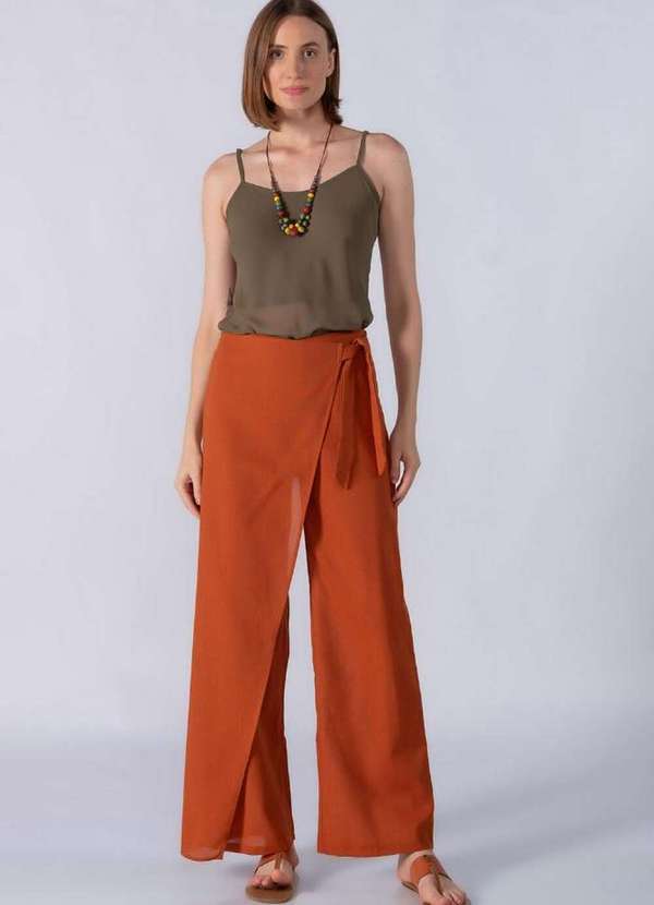 Lamis - Calca Saia Pantalona em Linho Ferrugem