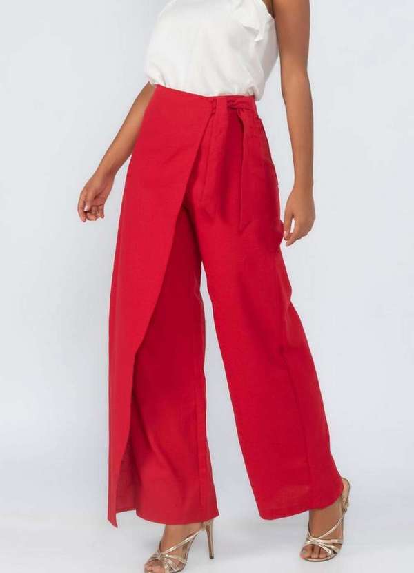 Lamis - Calca Saia Pantalona em Linho Vermelho 2