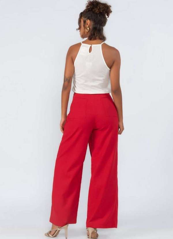 Lamis - Calca Saia Pantalona em Linho Vermelho 4