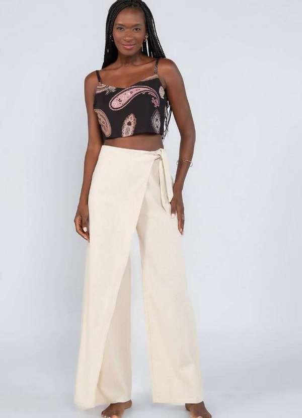 Lamis - Calca Saia Pantalona em Linho Bege