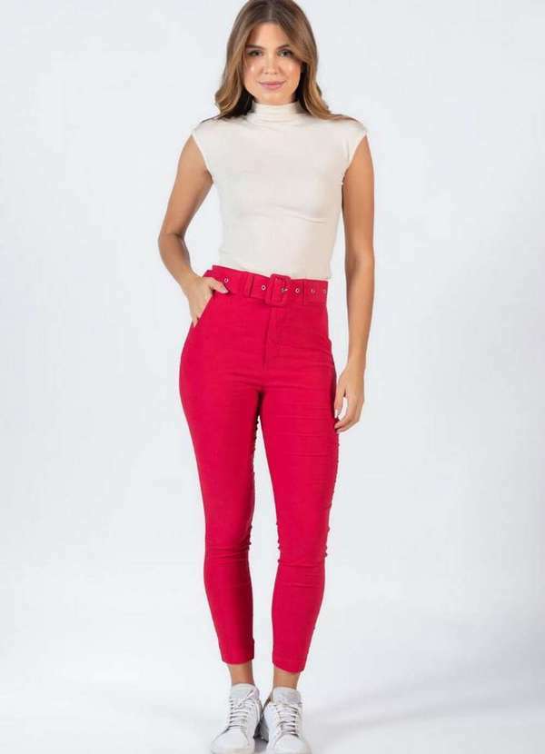 Lamis - Calca Skinny em Viscose com Bolsos Vermelho