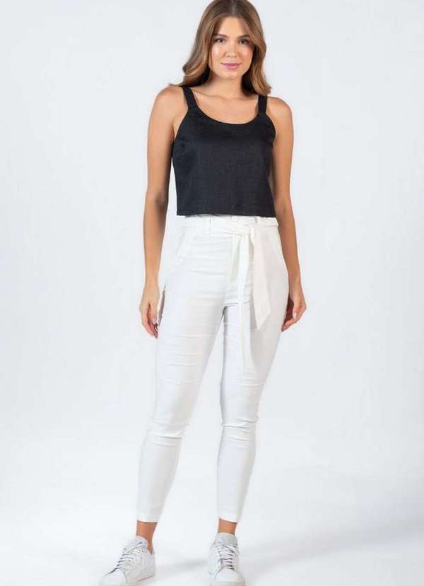 Lamis - Calca Skinny em Viscose com Faixa Off White