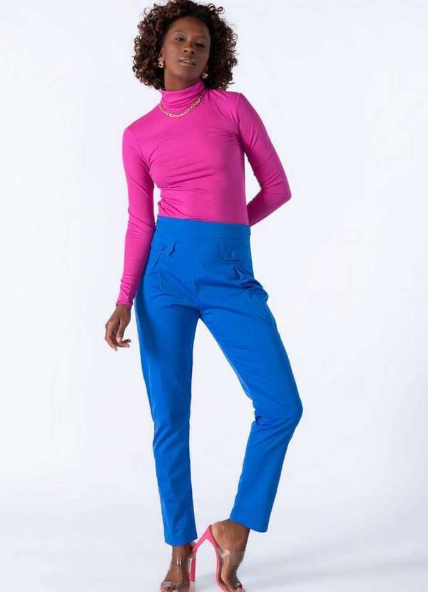 Lamis - Calca Social Reta Ziper Lateral Azul