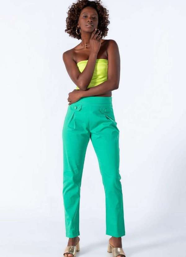 Lamis - Calca Social Reta Ziper Lateral Verde