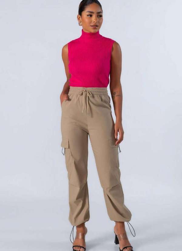 Lamis - Calca Viscose Jogger Cordao Barra Bege