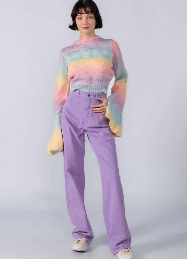 Lamis - Calca Wide Leg Barra Desfiada Lilas