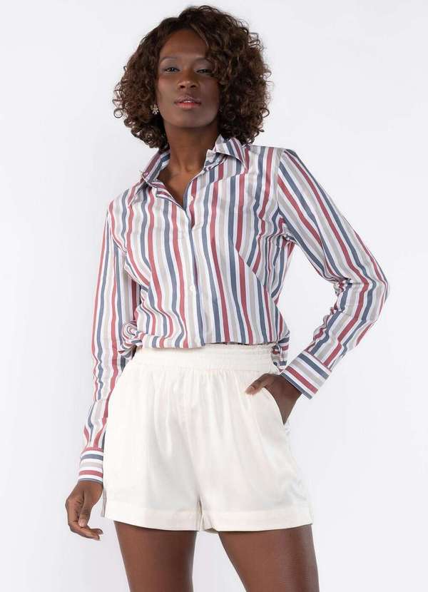 Lamis - Shorts Acetinado com Elastico na Cintura Bege