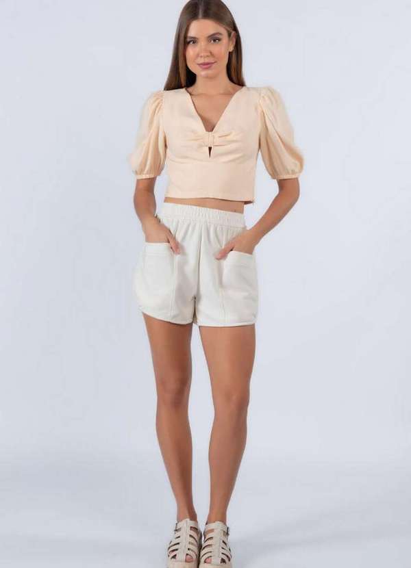 Lamis - Shorts Elastico Bolso Frontal Creme