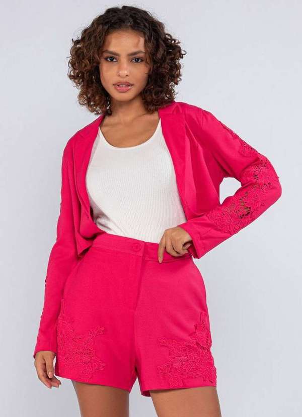 Lamis - Shorts em Crepe Detalhe Guippir Rosa 2