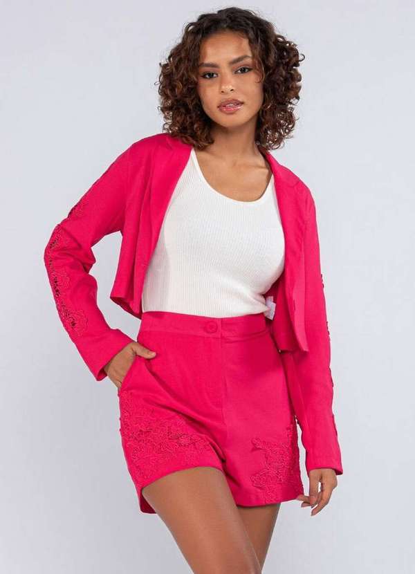 Lamis - Shorts em Crepe Detalhe Guippir Rosa 3
