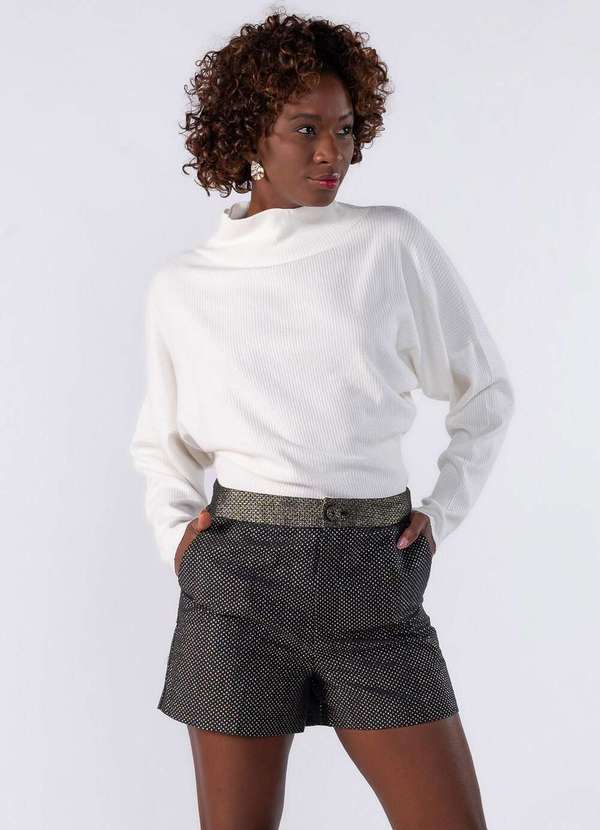 Lamis - Shorts Jacquard Cintura Alta Preto 2