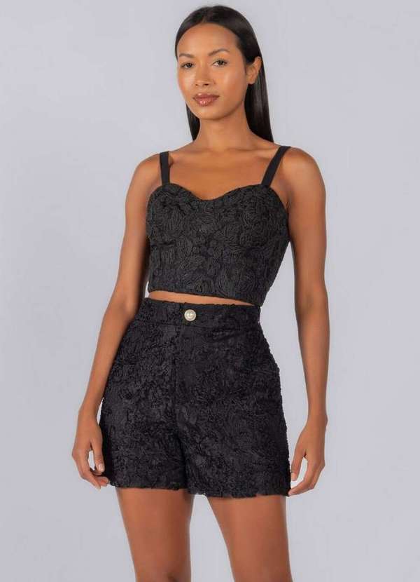 Lamis - Shorts Renda e Aplicacoes com Bolsos Preto