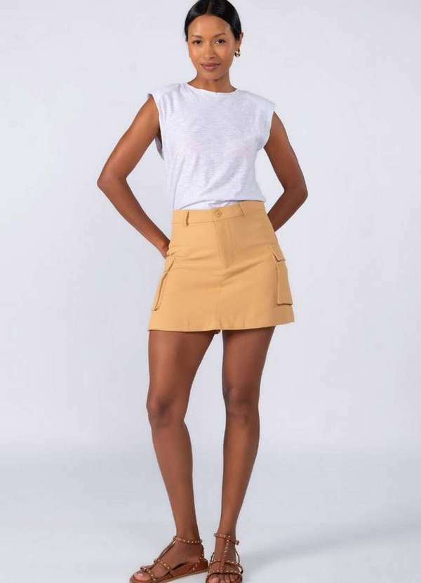 Lamis - Shorts Saia Cargo Forrado em Poliester Caqui
