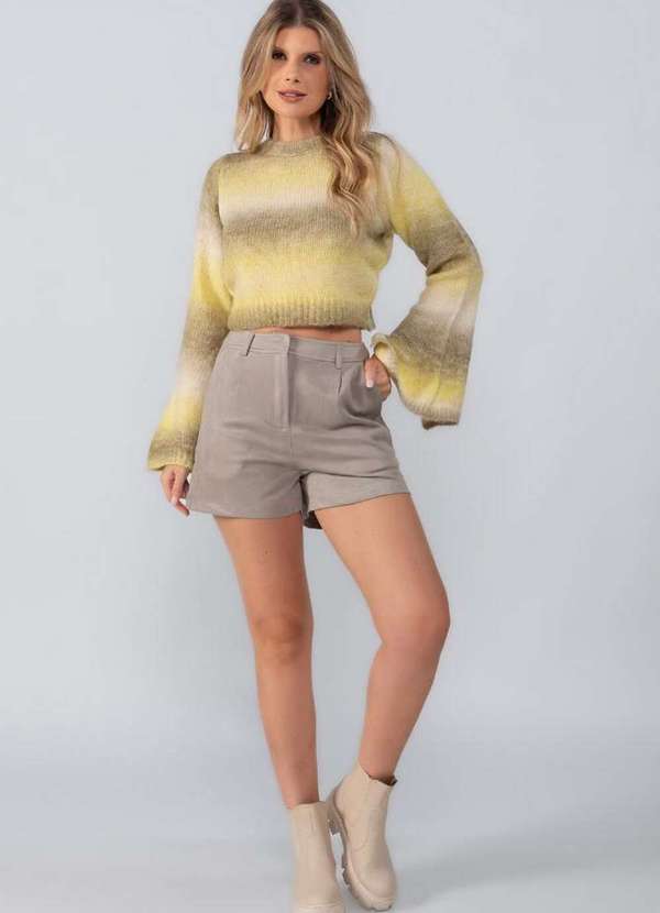 Lamis - Shorts Suede Bolso Frontal Cinza