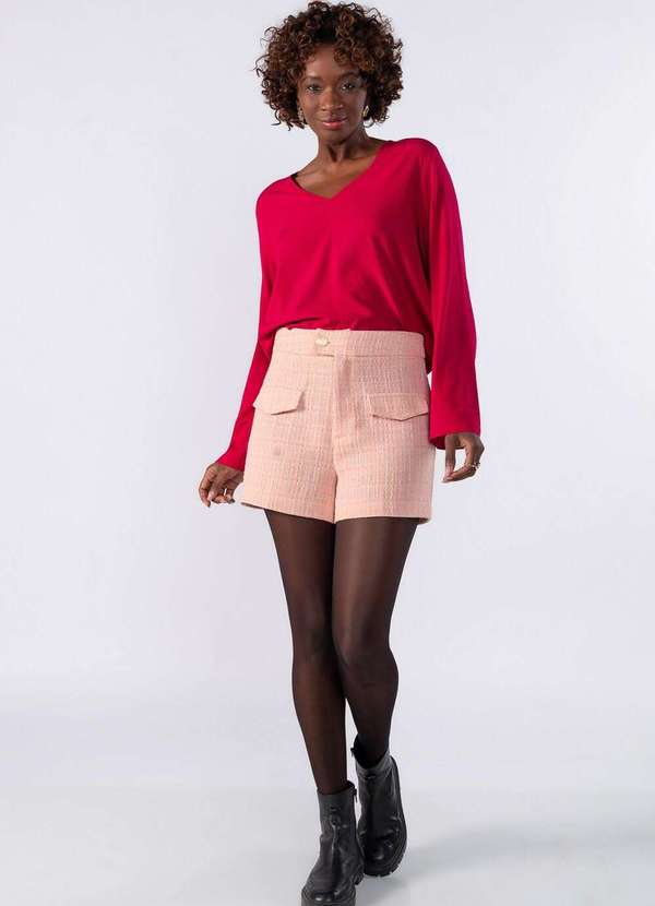 Lamis - Shorts Tweed Bolso Frontal Rosa 2