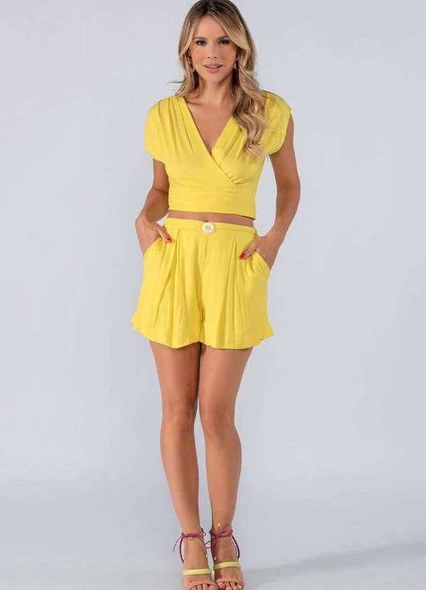 Lamis - Shorts Viscose Detalhe Frontal Amarelo