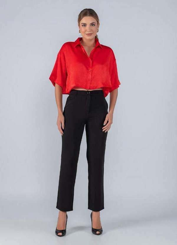 Lamis - Camisa Cropped Cintilante Botões Vermelho