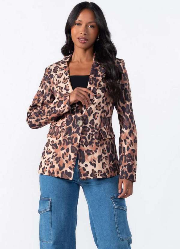 Lamis - Blazer Alfaiataria Animal Print Preto