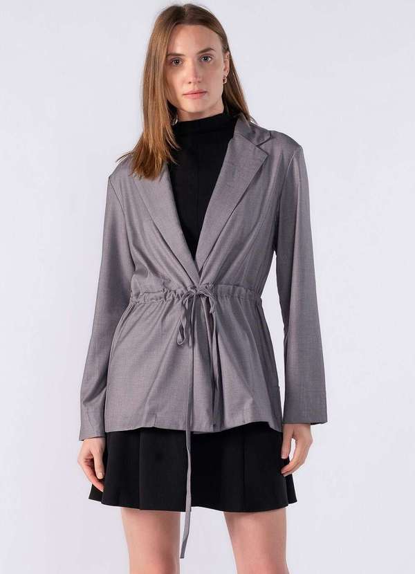 Lamis - Blazer Alongado com Amarracao na Cintura Cinza