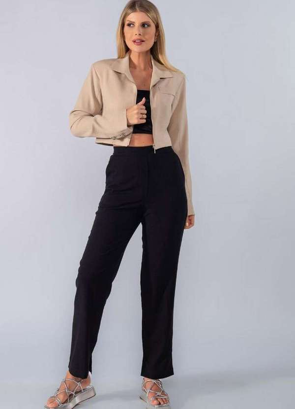 Lamis - Blazer Cropped Fechamento Ziper Bege