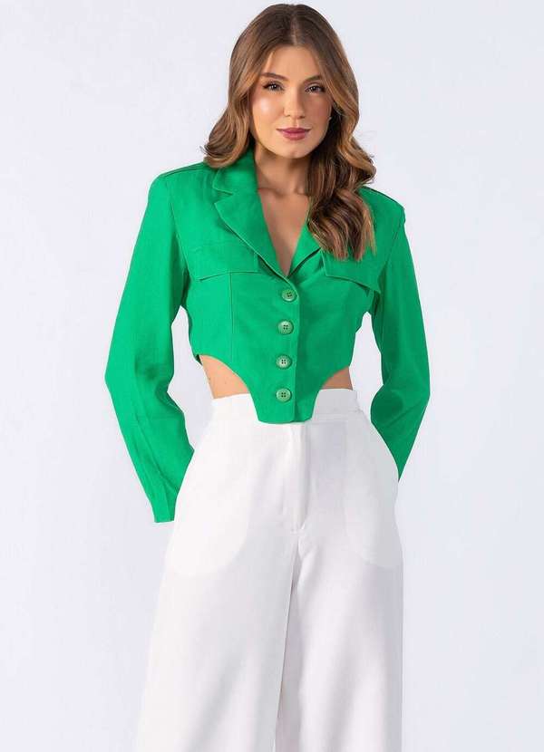 Lamis - Blazer Curto Forrado Verde